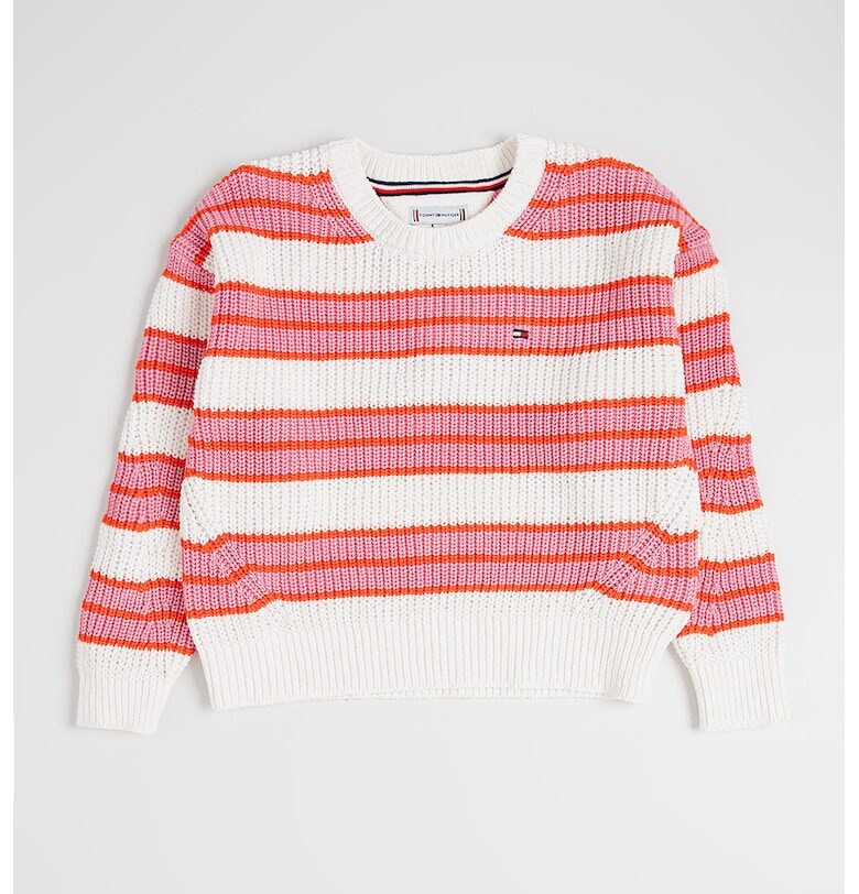 Плетен пуловер с райе - Бял/Оранжев/Розово Tommy Hilfiger