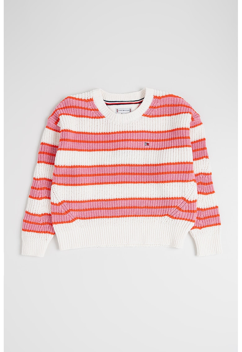 Плетен пуловер с райе - Бял/Оранжев/Розово Tommy Hilfiger