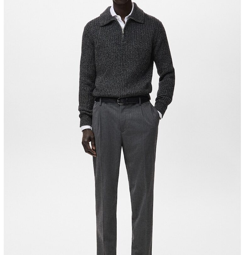 Плетен пуловер с яка - Черен меланж Mango