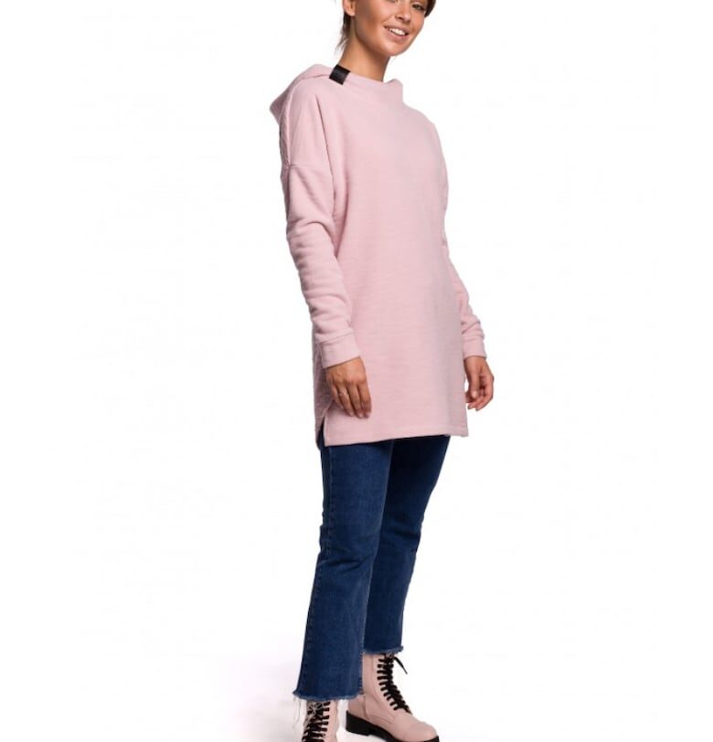 Плетен пуловер със заоблен подгъв - памук/полиестер - бледорозов - 2XL/3XL BeWear