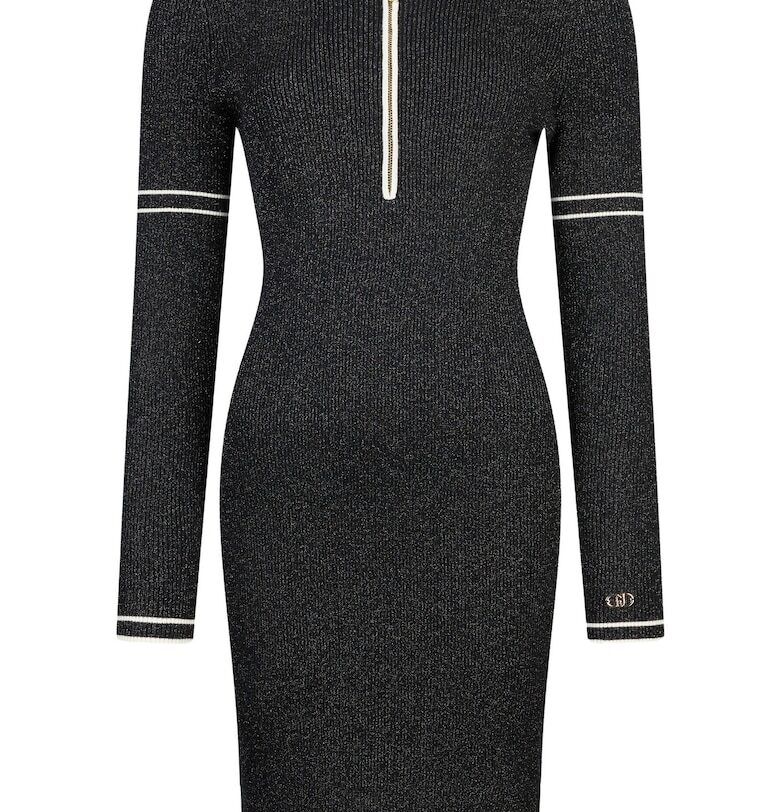 Плетена бляскава рокля с яка - Черен Liu Jo