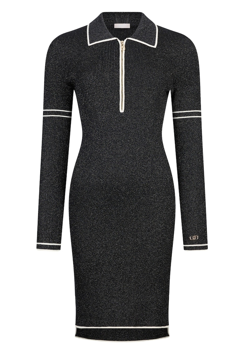 Плетена бляскава рокля с яка - Черен Liu Jo