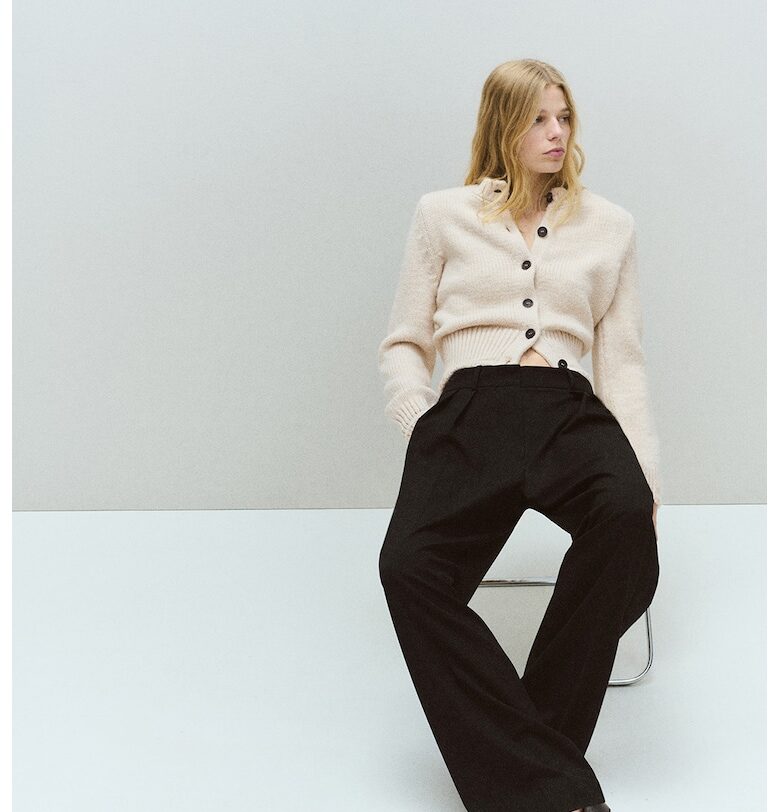 Плетена жилетка с копчета - Светло бежово Mango