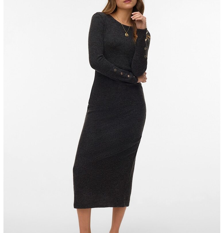 Плетена миди рокля с набирания встрани - Антрацитно сиво Vero Moda