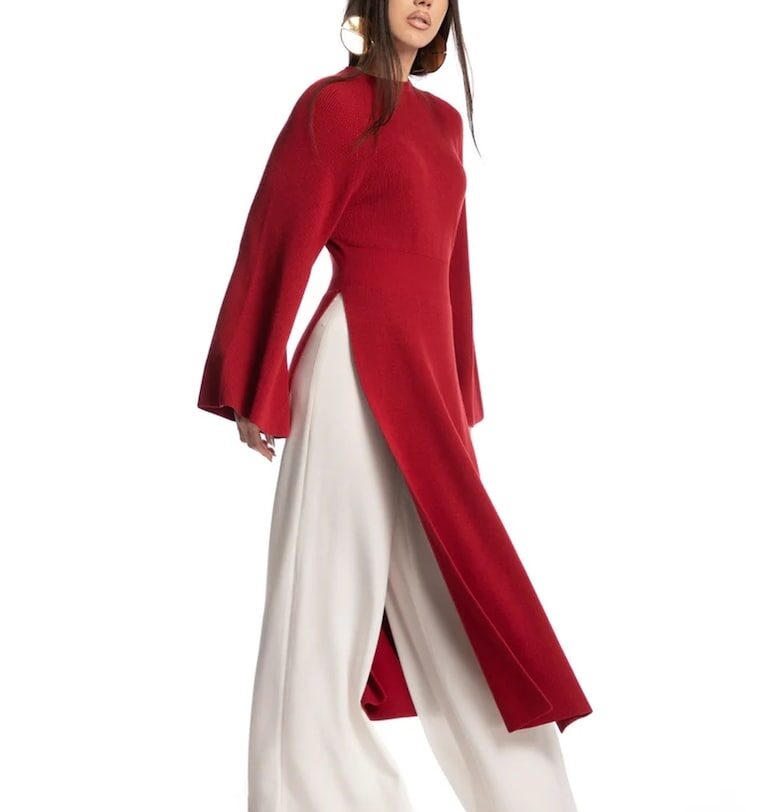 Плетена миди рокля с цепки - Керемидено червено Lara Wear