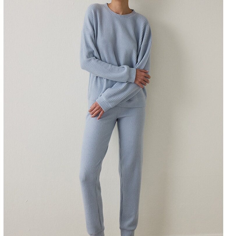 Плетена пижама с паднали ръкави - Прашно синьо Penti