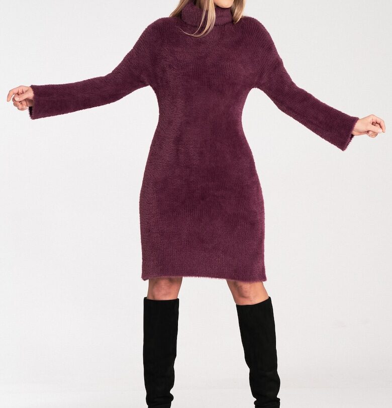 Плетена рокля  висока яка - дълъг ръкав - червена - 100% найлон - Един размер Figl