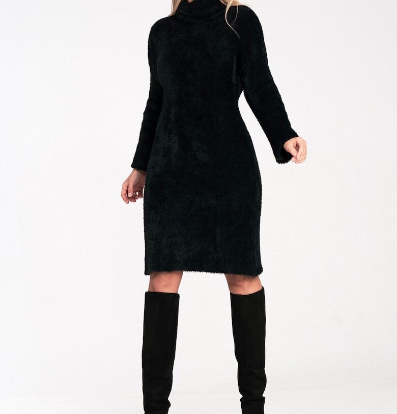 Плетена рокля  висока яка - черна - 100% найлон - Един размер Figl