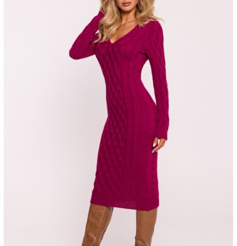 Плетена рокля с V-образно деколте -  One Sizeqwdxz - Розово MOE