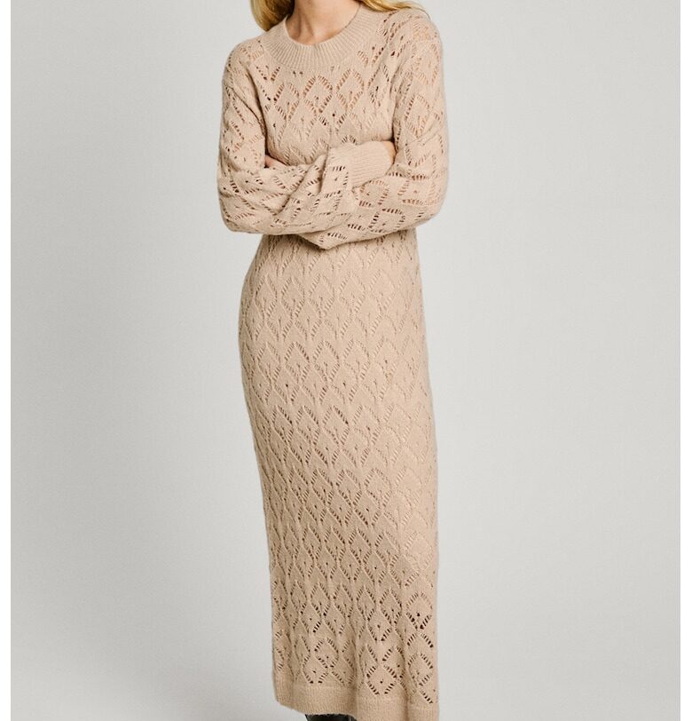 Плетена рокля с вълна и ажур - Бежов Pepe Jeans London