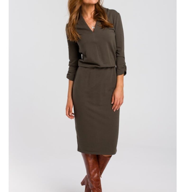 Плетена рокля с деколте - маслина - Style