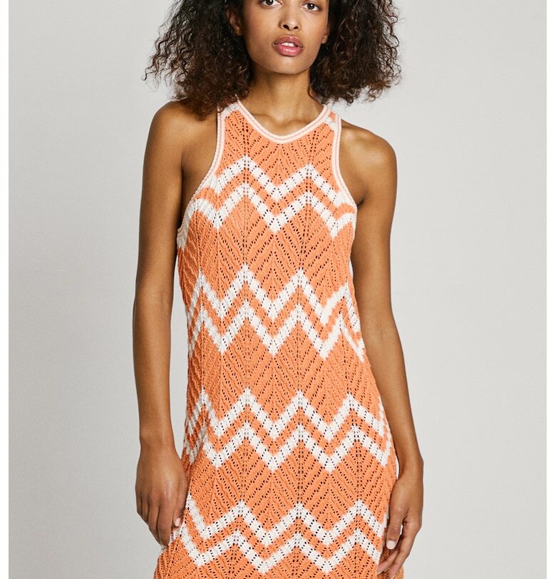 Плетена рокля с десен - Бял/Мандарина Pepe Jeans London