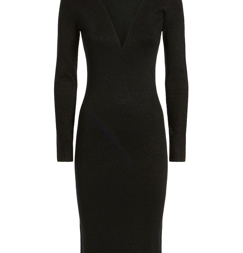 Плетена рокля с ефирни панели - Черен GUESS