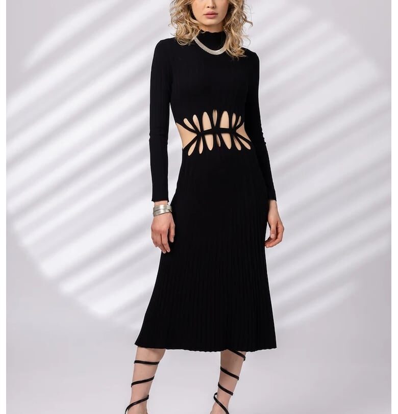 Плетена рокля с рипнс и отвори - Черен Lara Wear