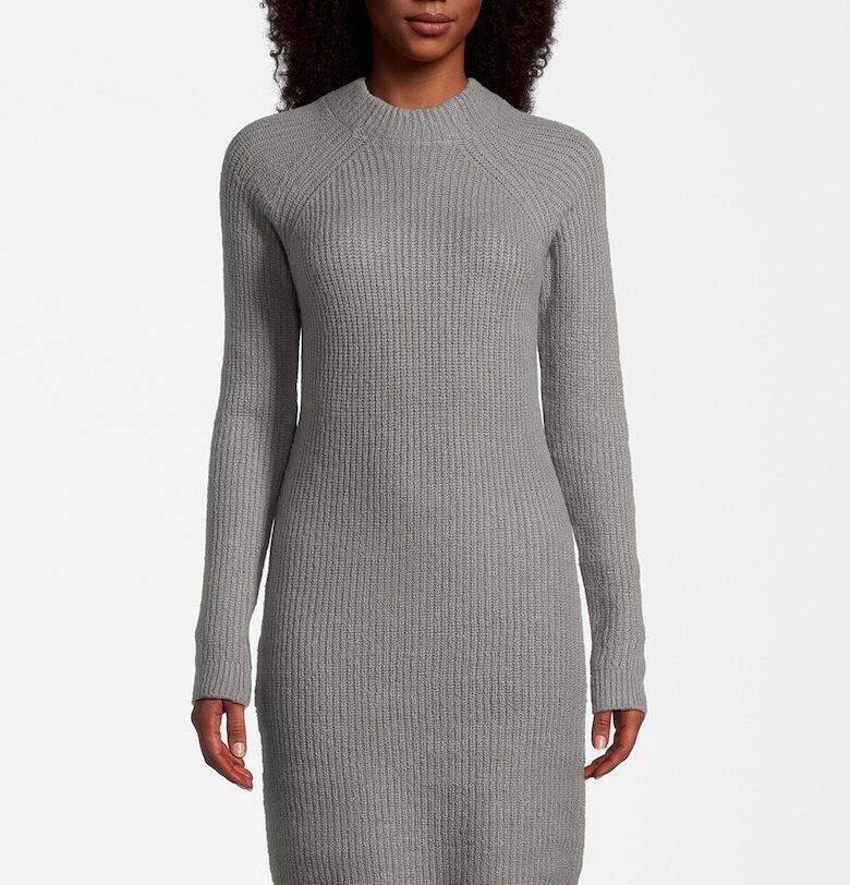 Плетена рокля с ръкави реглан - Сив меланж New View