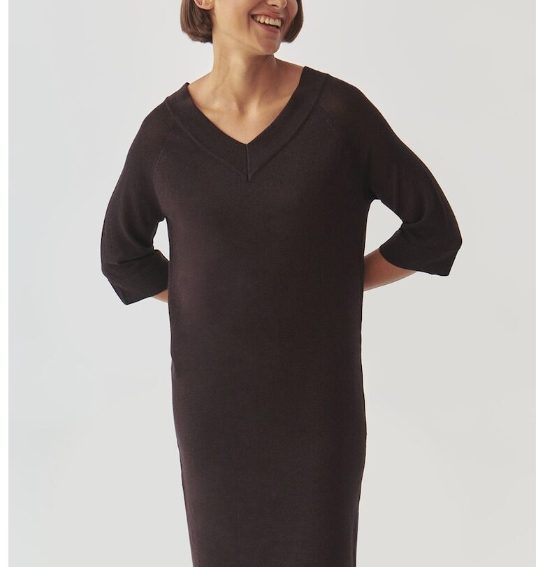 Плетена рокля с шпиц - Тъмнокафяв Tatuum