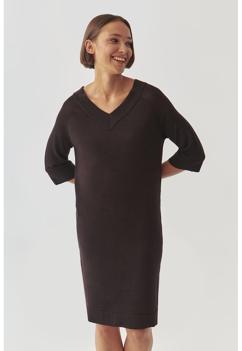 Плетена рокля с шпиц - Тъмнокафяв Tatuum