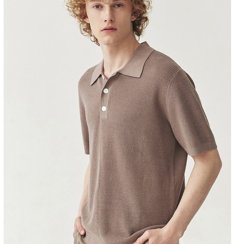 Плетена тениска с лен и яка - Светлокафяв Tatuum