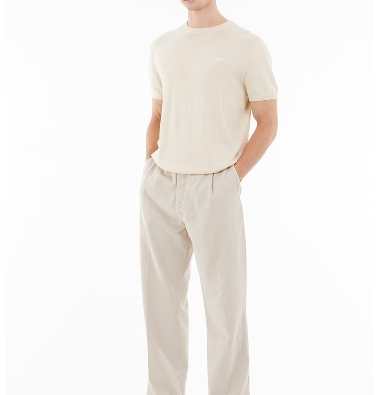 Плетена тениска с лого - Бежов GUESS