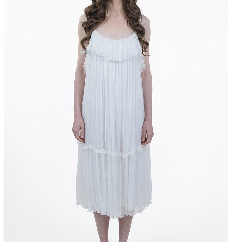 Плисина рокля от коприна - Бял Maellie