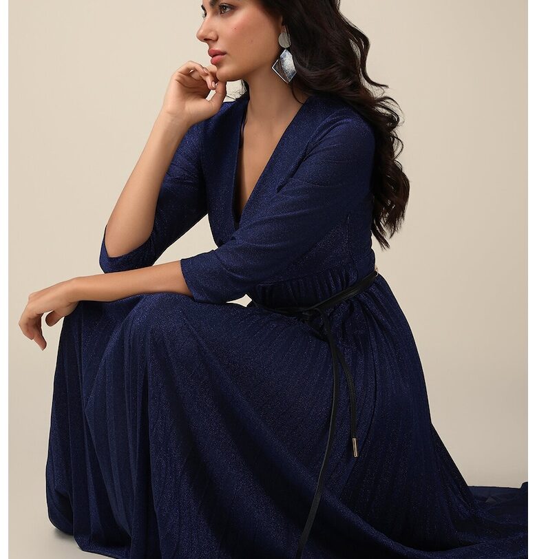 Плисирана бляскава рокля - Ултрамарин синьо Oltre