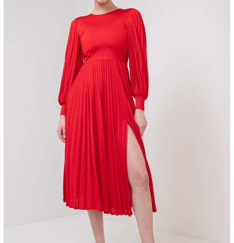 Плисирана рокля Redy с дълги ръкави - Червен Marella
