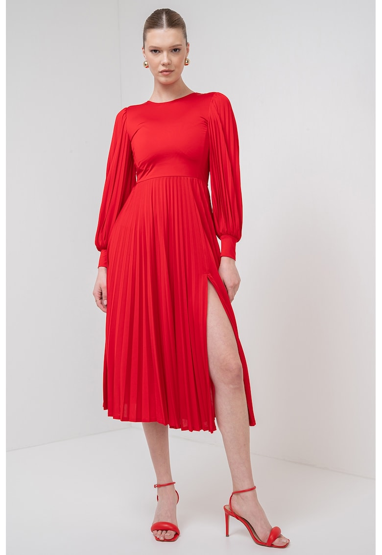 Плисирана рокля Redy с дълги ръкави - Червен Marella