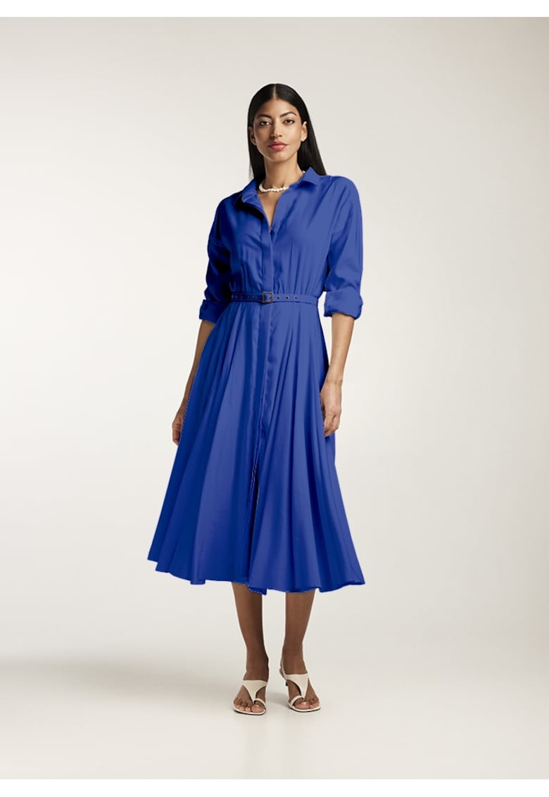 Плисирана рокля-риза с колан - Син Alina Cernatescu