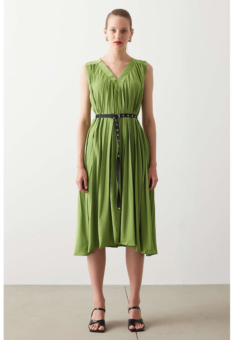Плисирана шпиц рокля - Маслинено зелено Ipekyol