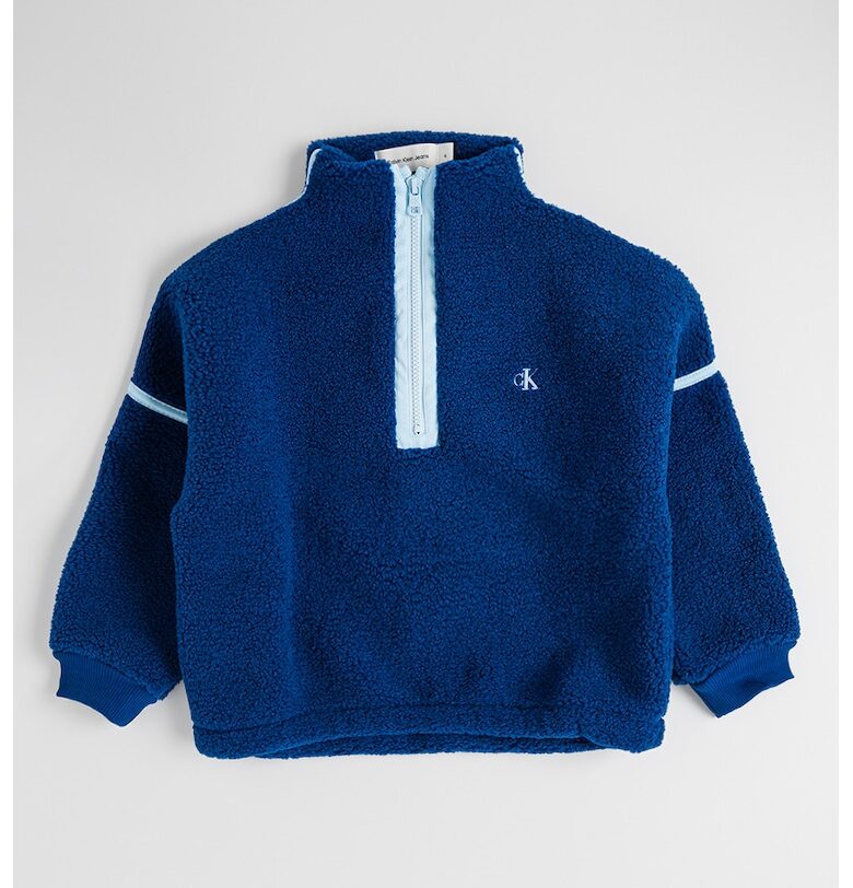 Плюшен пуловер с къс цип - Кралско Синьо CALVIN KLEIN