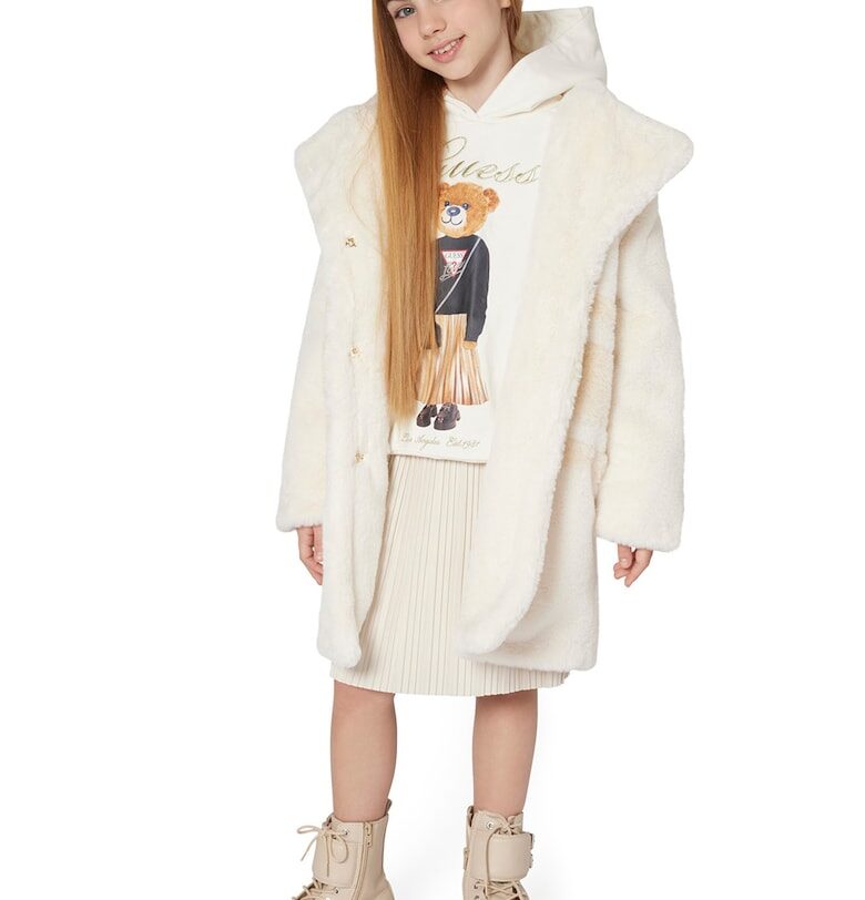Плюшено палто с раздвоен ревер - Светло бежово GUESS KIDS