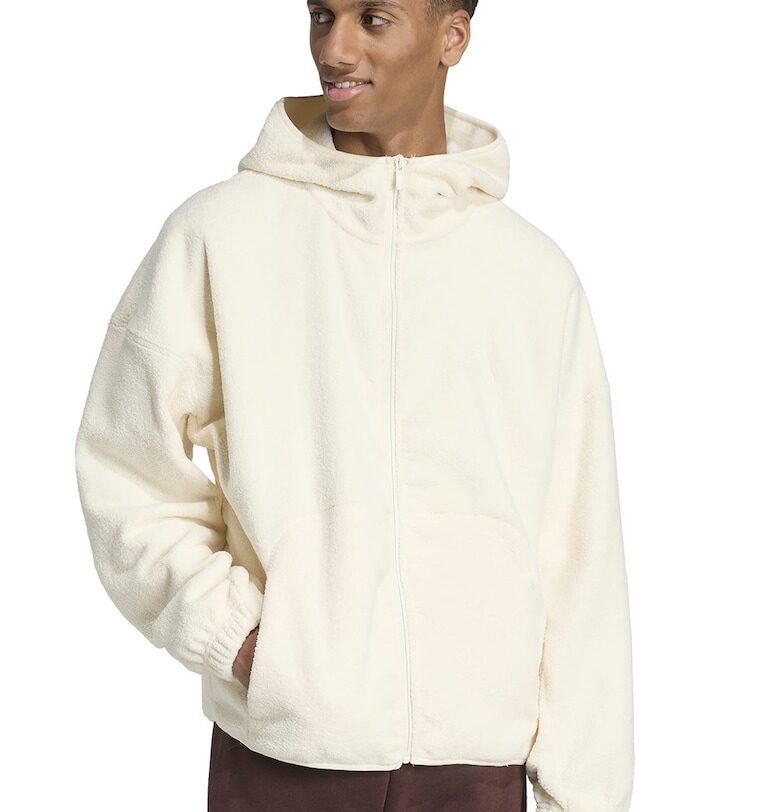 Плюшено худи с джобове встрани - Крем adidas Sportswear