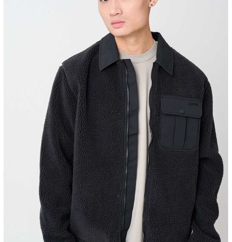 Плюшено яке с цип и джоб на гърдите - Черен Levis