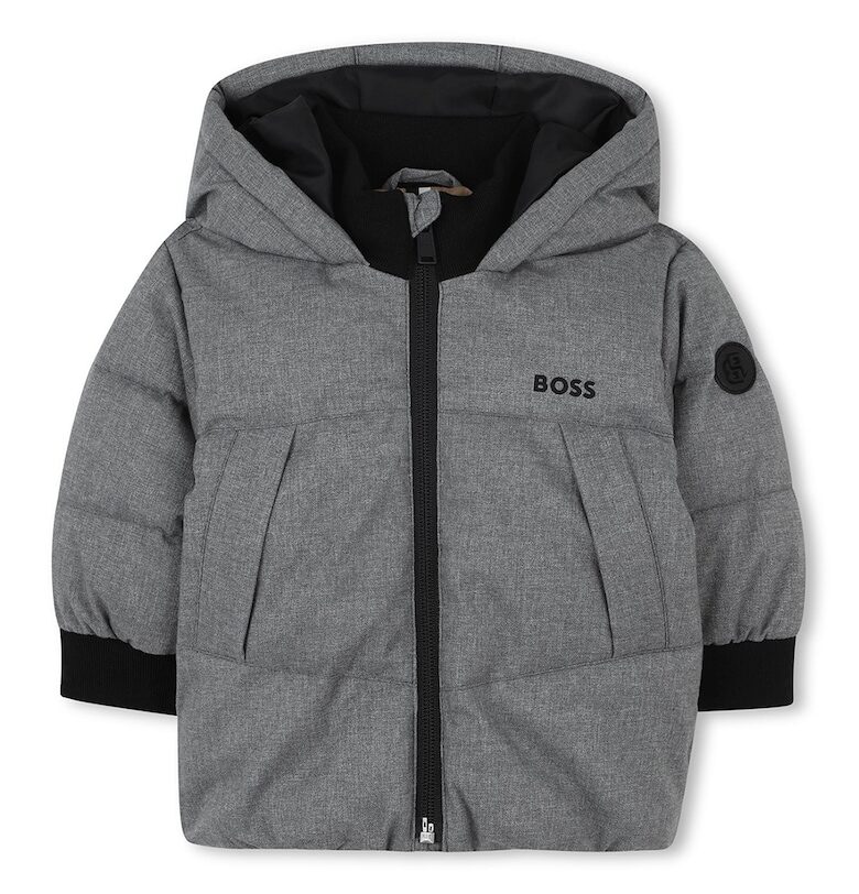 Подплатен зимно яке с качулка - Сив меланж BOSS Kidswear
