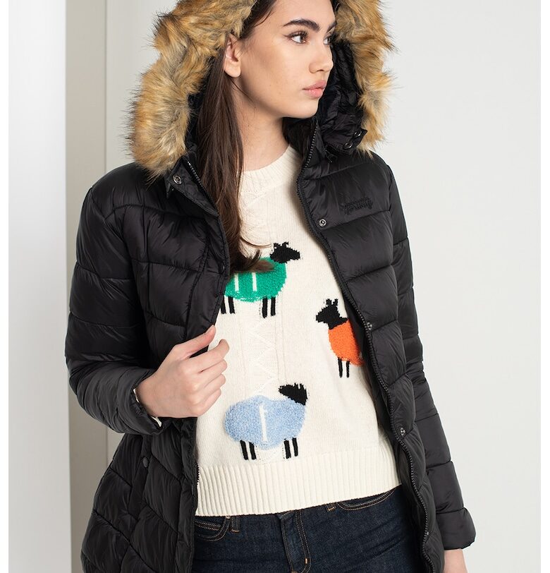 Подплатено зимно яке Adela с качулка - Черен Geographical Norway