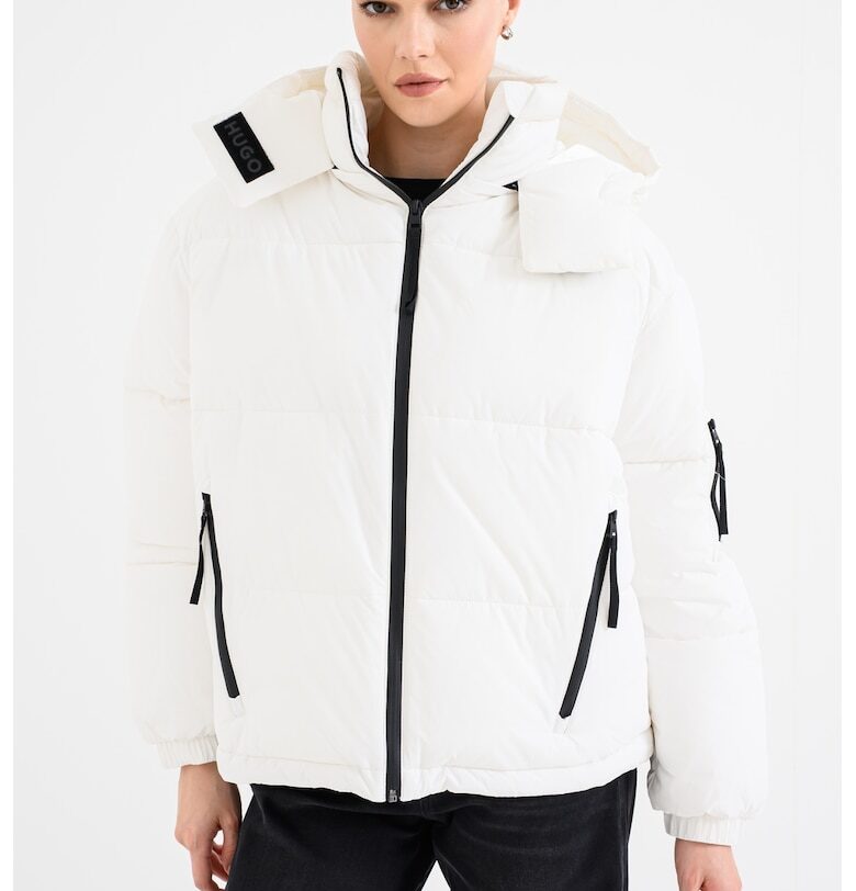 Подплатено зимно яке с джобове с цип - Черен/Бял HUGO