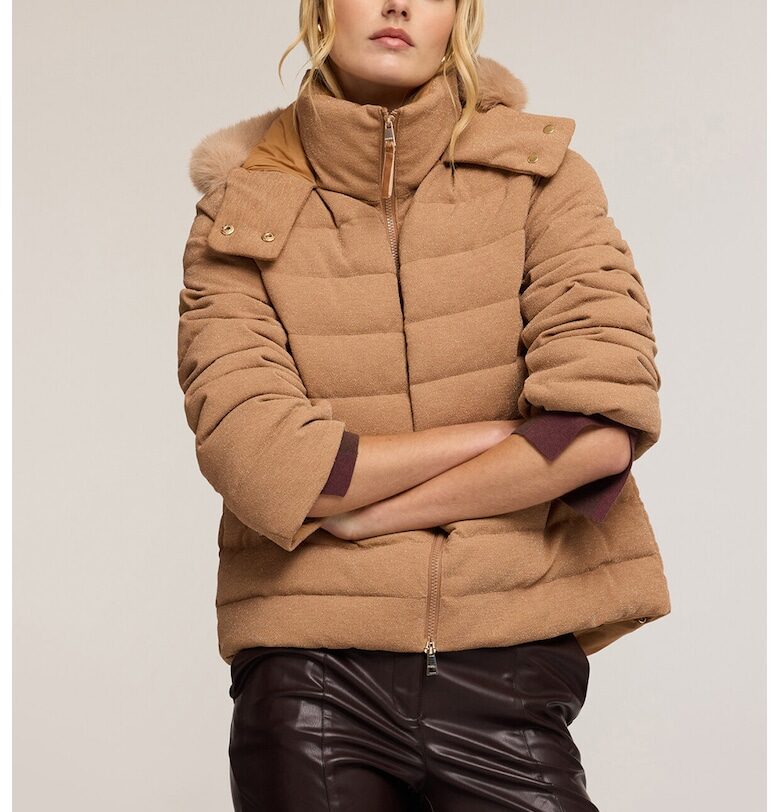 Подплатено зимно яке с качулка - Камел Motivi