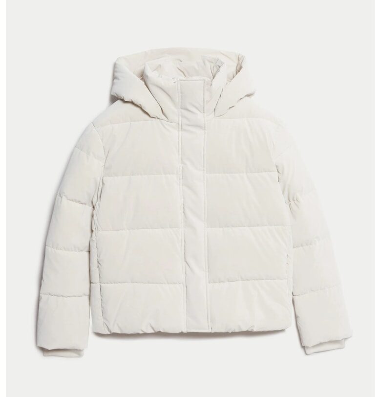 Подплатено зимно яке с качулка - Мръснобял Marks  Spencer