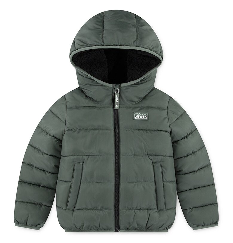 Подплатено зимно яке с качулка - Светлозелен Levis