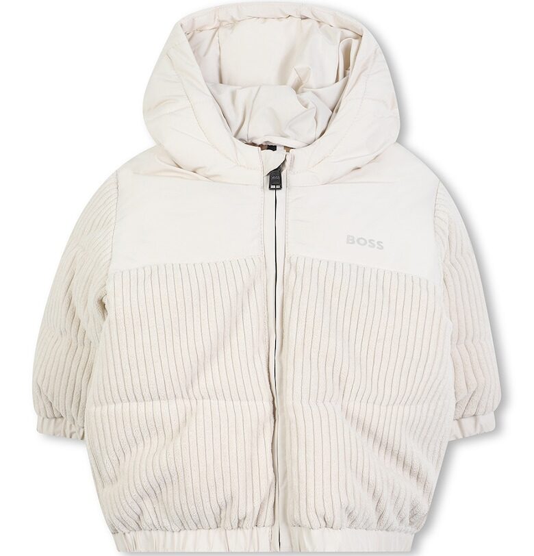 Подплатено зимно яке с качулка - Слонова кост BOSS Kidswear