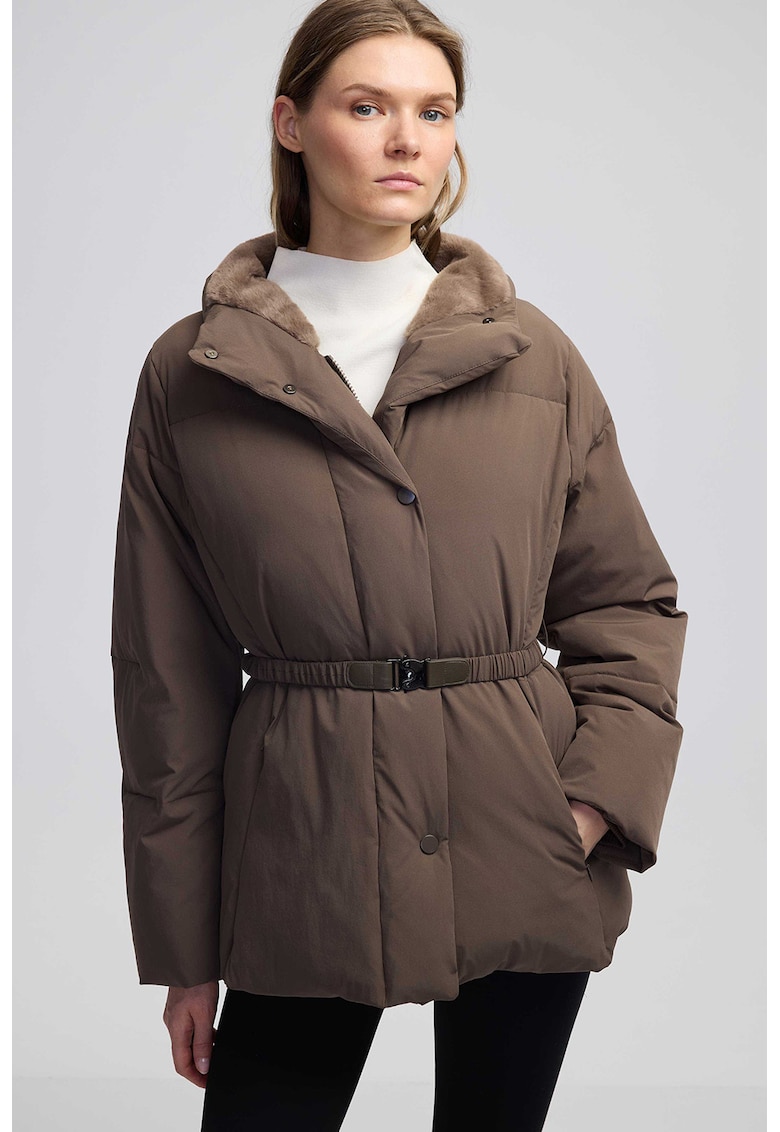 Подплатено зимно яке с колан - Кафяв Ipekyol