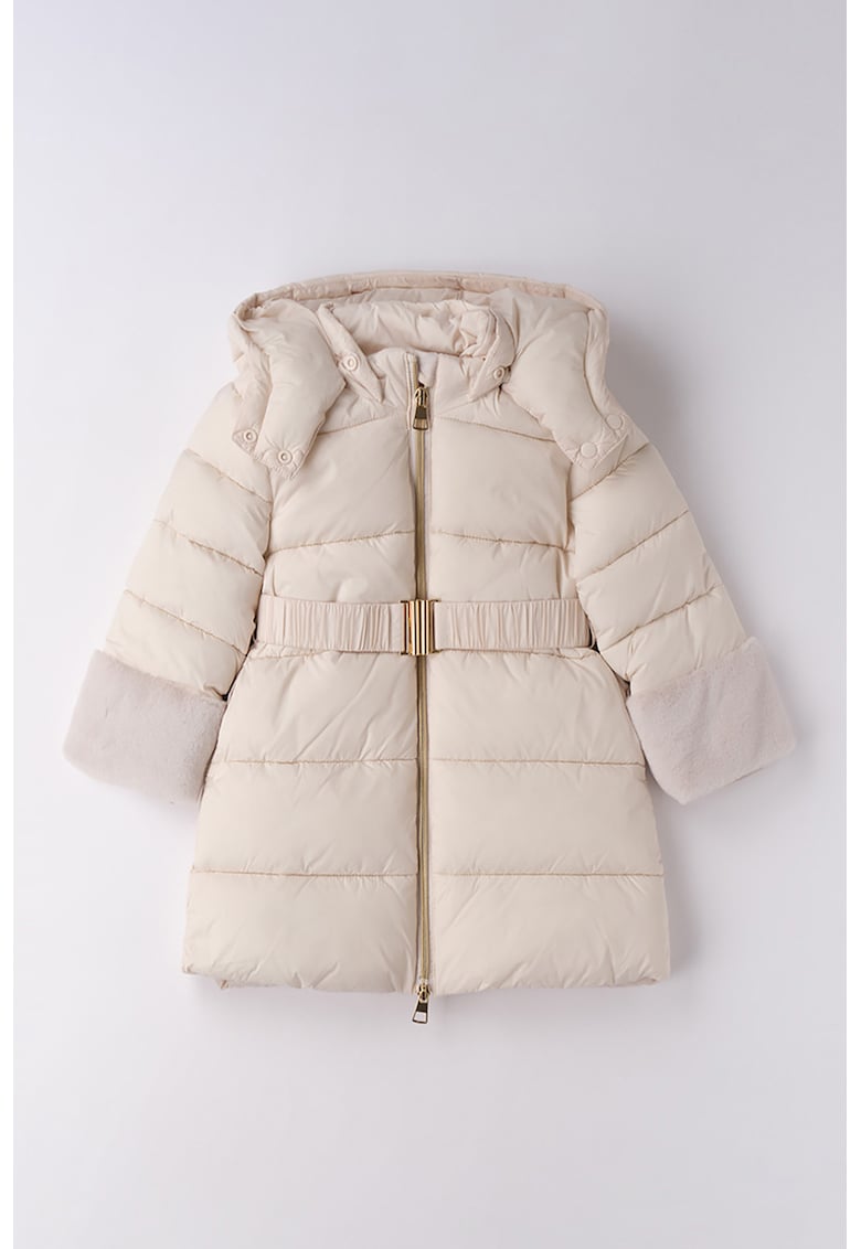 Подплатено зимно яке с колан и еко пух - Слонова кост IDO