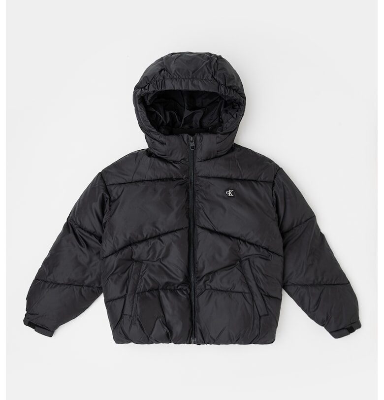 Подплатено зимно яке с отделяща се качулка - Черен CALVIN KLEIN