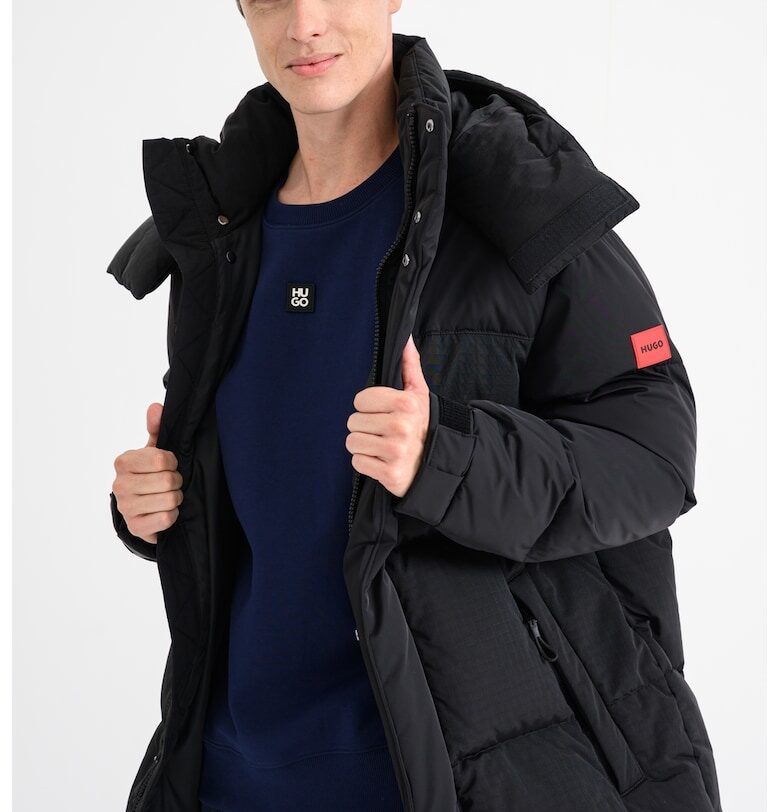 Подплатено зимно яке с отделяща се качулка - Черен HUGO