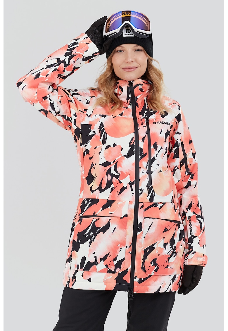 Подплатено ски яке с принт - Бял/Розова сьомга Fundango