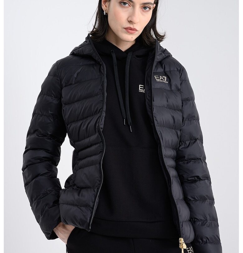 Подплатено слим зимно яке - Избеляло черно/Мръснобял EA7