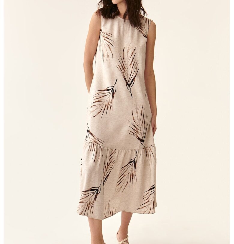 Пола с лен Daria с шарка - Тъмнокафяв/Бежов Tatuum