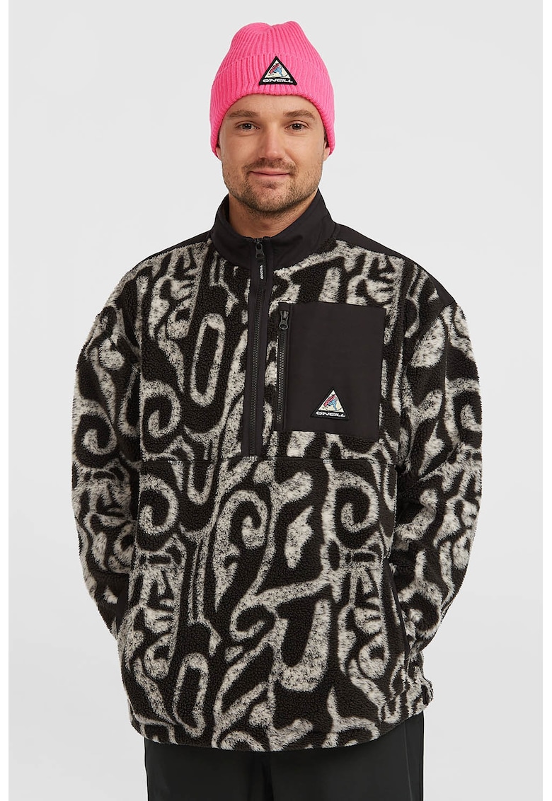 Поларен суитшърт FWC Play с принт и къс цип - Слонова кост/Черен ONeill