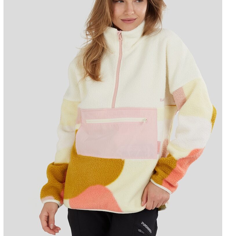 Поларен трекинг суитшърт Riva с къс цип - Карамел/Прашно розово/Крем Fundango