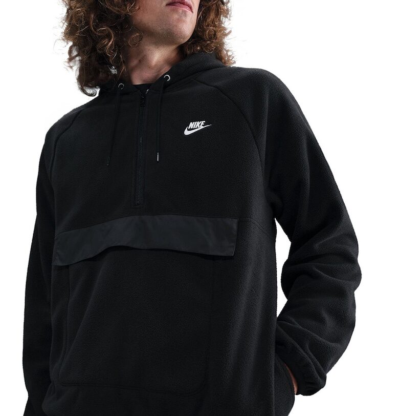 Поларено худи Club с ръкави реглан - Черен Nike